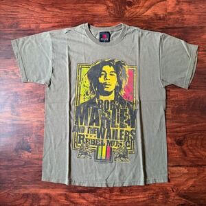 Bob Marley‎ T Shirt Zion Rootswear Rebel Music Olive Green Made in USA Tee